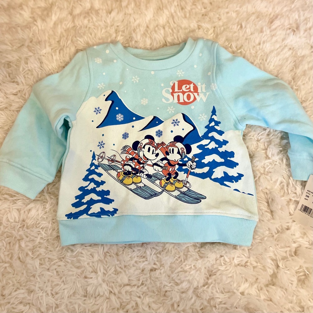 Disney Baby Mickey Mouse Let It Snow Skiing Sweatshirt Light Blue 12 Months‎